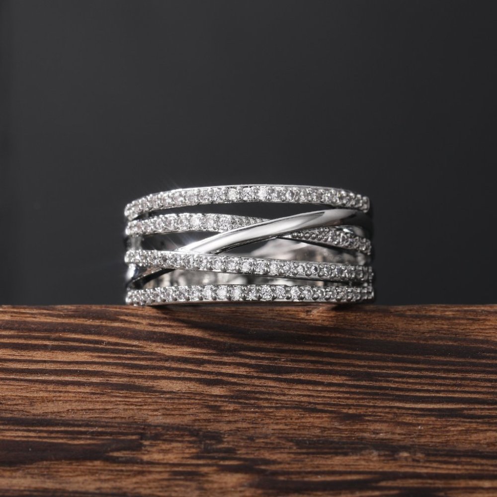 NEW💍 925 STERLING SILVER MULTI LAYER STACKABLE DIAMOND RING, L093 - Picture 8 of 9